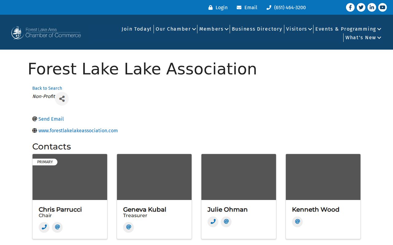 Forest Lake neighbors community contact through the Forest Lake Area Chamber association listing
