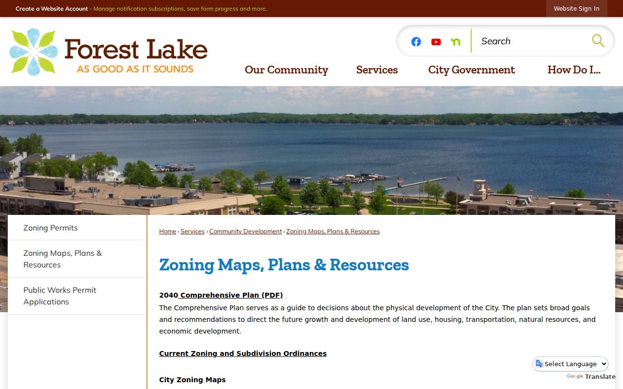 Forest Lake ZIP code directory source showing city zoning map resources and local geography
