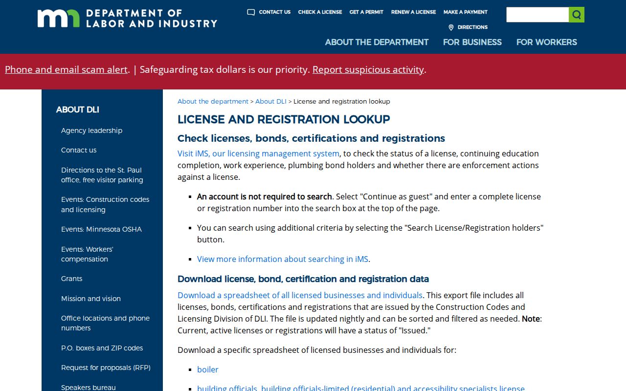 Forest Lake resident lookup source for Minnesota professional license and registration records