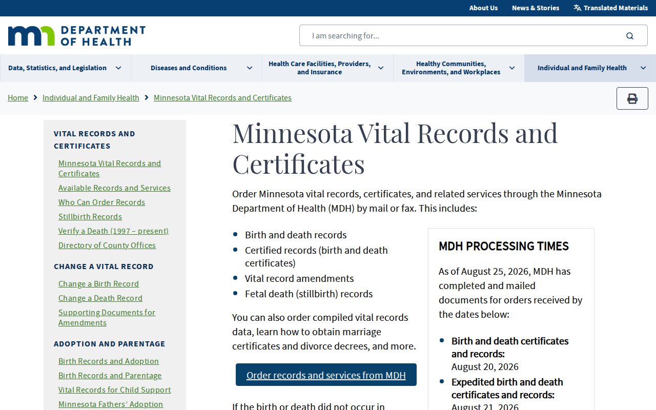 Forest Lake residents directory Minnesota vital records office services