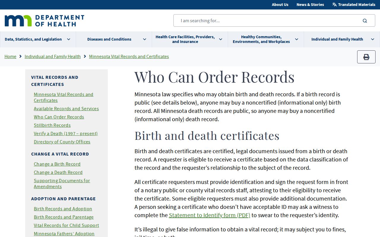 Forest Lake residents directory Minnesota vital record eligibility guidance