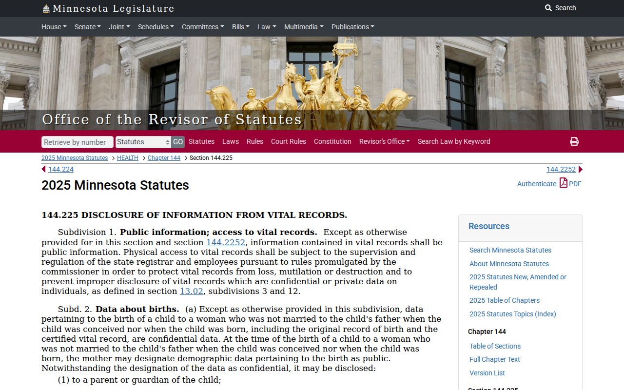 Forest Lake residents directory Minnesota vital records public-access statute