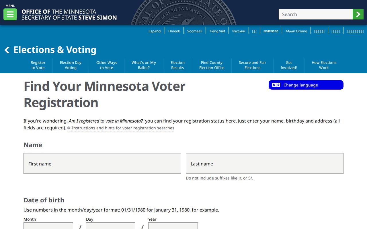 Forest Lake residents directory Minnesota voter registration lookup fields