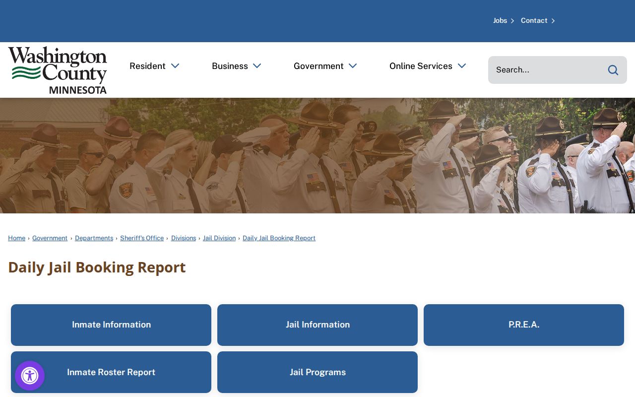 Forest Lake resident lookup view of the Washington County daily jail-booking report source