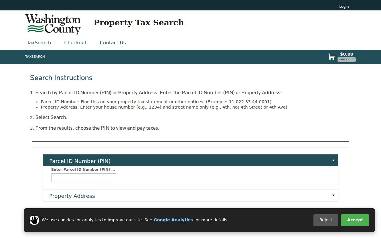 Forest Lake street directory view of the Washington County tax search
